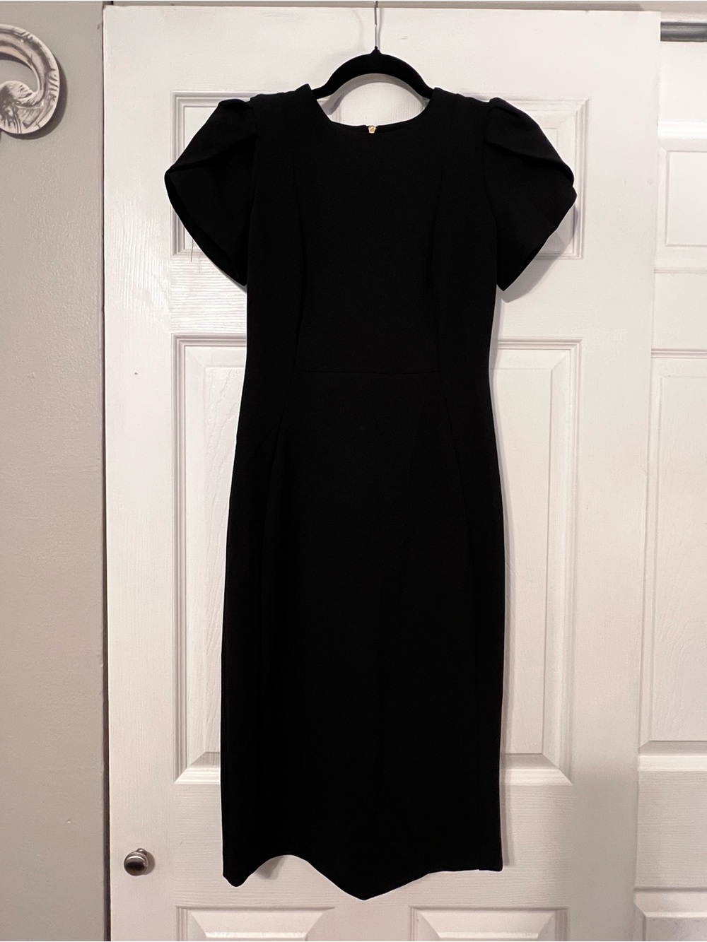 Calvin Klein Black Midi Dress with Statement Puff Sleeves
